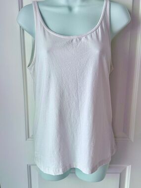 Divided Soft Scoop Neck Tank Top in white- its white.  A few photos look pink.